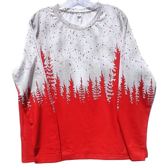 Exclusive Women's Shirt XXL Red White Forest Dotted Print Long Sleeve Blouse - Picture 1 of 11